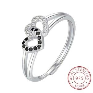 ⭐️💥SALE💥925 Sterling Silver Ring Heart To ♥️ Design Inlaid Shining Zircon adj